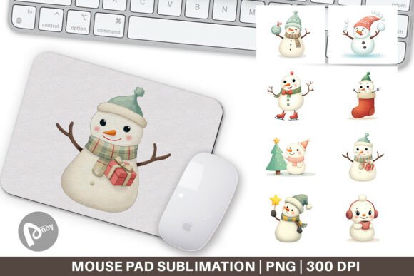 Mouse Pad Whimsical Snowman Christmas: A Sublimation Design That Brings Winter Cheer to Your Desk